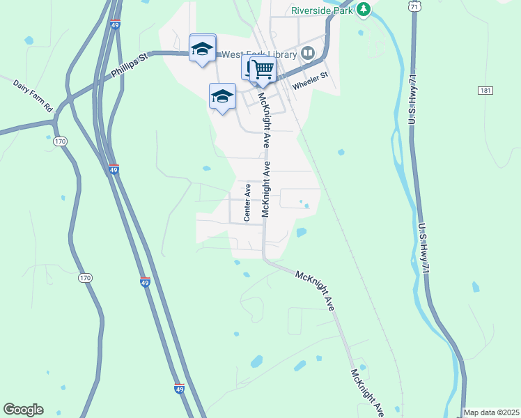 map of restaurants, bars, coffee shops, grocery stores, and more near 503 McKnight Avenue in West Fork