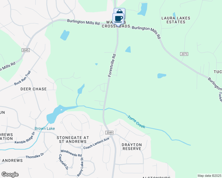 map of restaurants, bars, coffee shops, grocery stores, and more near 2001 Forestville Road in Wake Forest