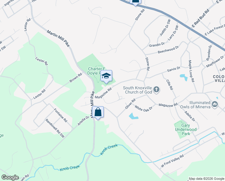 map of restaurants, bars, coffee shops, grocery stores, and more near 4920 Moreland Heights Lane in Knoxville