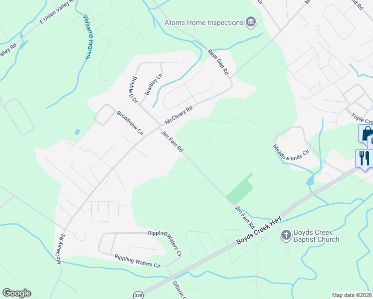 map of restaurants, bars, coffee shops, grocery stores, and more near 1339 Jim Fain Road in Sevierville