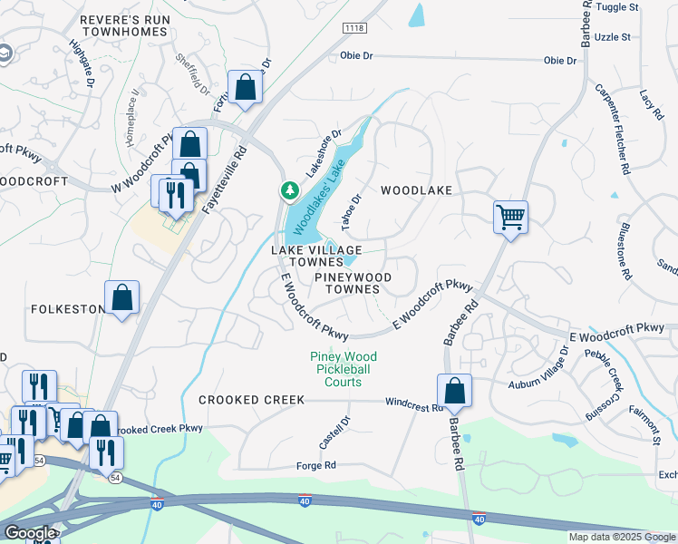 map of restaurants, bars, coffee shops, grocery stores, and more near 22 Lure Court in Durham