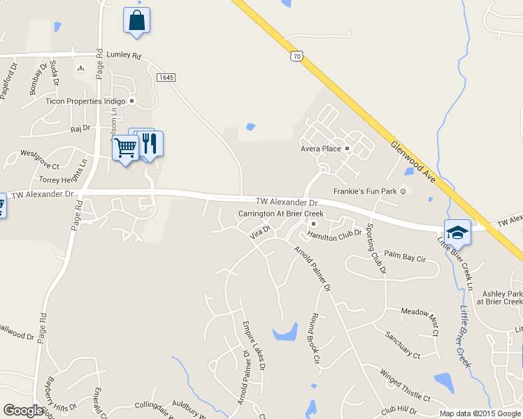 map of restaurants, bars, coffee shops, grocery stores, and more near 9410 Harvest Acres Court in Raleigh