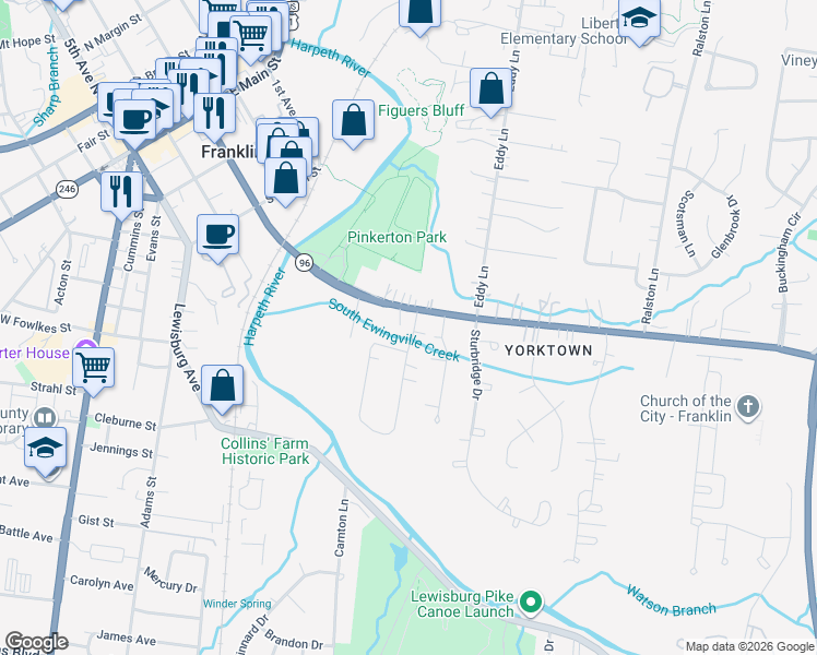 map of restaurants, bars, coffee shops, grocery stores, and more near 426 Tennessee 96 in Franklin