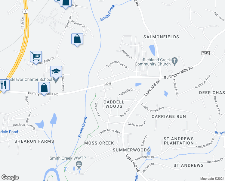 map of restaurants, bars, coffee shops, grocery stores, and more near 3016 Fineberg Court in Wake Forest