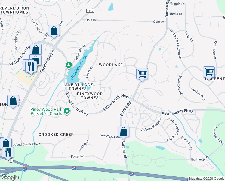 map of restaurants, bars, coffee shops, grocery stores, and more near 6103 Chesden Drive in Durham