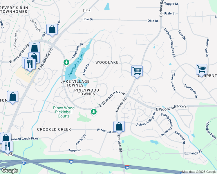 map of restaurants, bars, coffee shops, grocery stores, and more near 9 Pinestraw Way in Durham