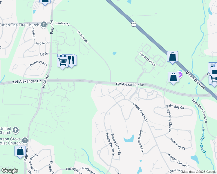 map of restaurants, bars, coffee shops, grocery stores, and more near 9503 Lost Key Court in Raleigh