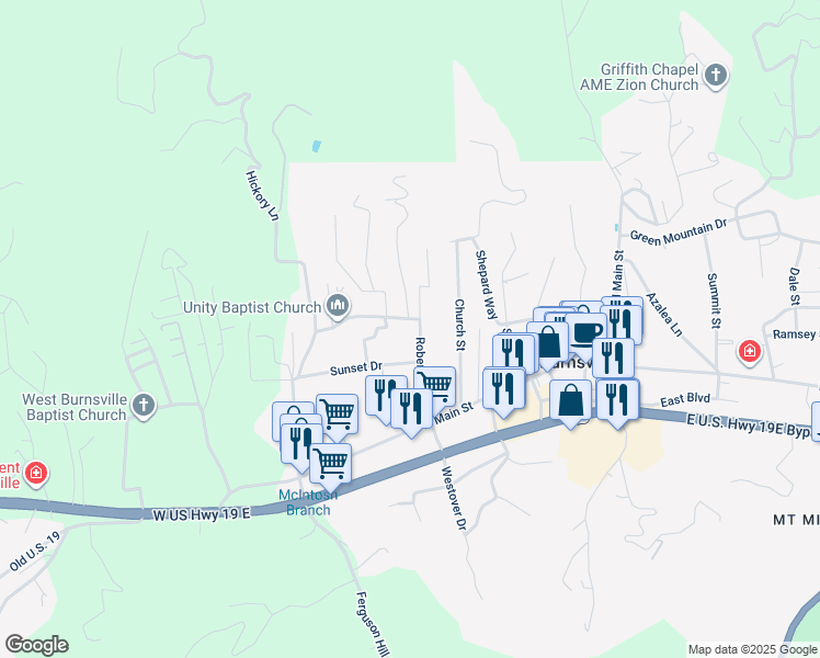 map of restaurants, bars, coffee shops, grocery stores, and more near 111 Robertson Street in Burnsville