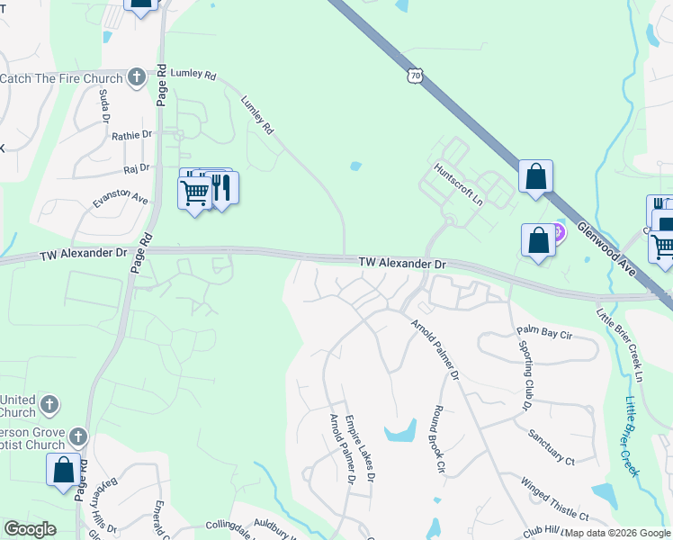 map of restaurants, bars, coffee shops, grocery stores, and more near 9503 Lost Key Court in Raleigh