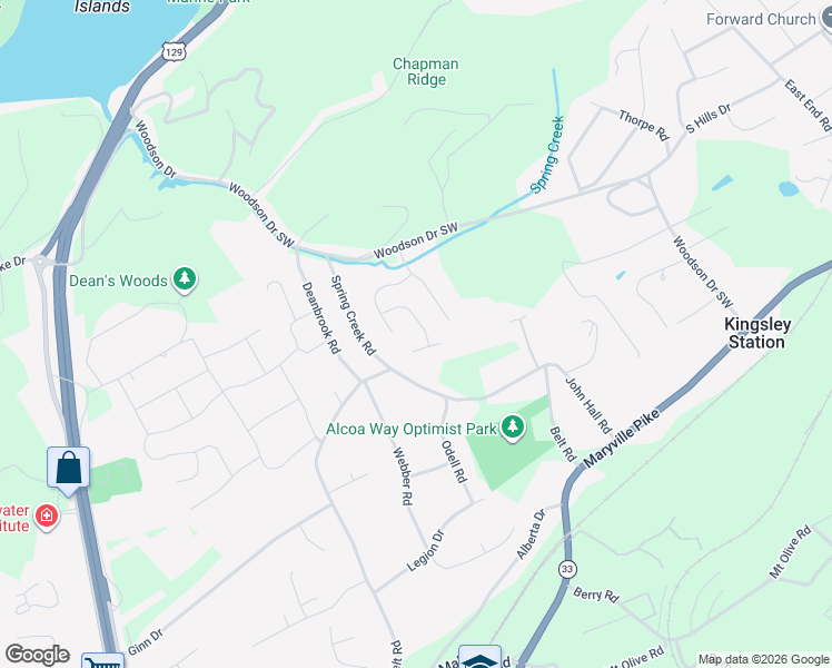 map of restaurants, bars, coffee shops, grocery stores, and more near 4925 Creek Bank Drive in Knoxville