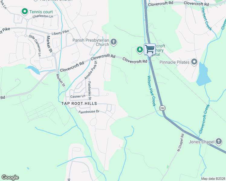 map of restaurants, bars, coffee shops, grocery stores, and more near 4163 Clovercroft Road in Franklin