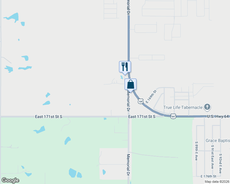 map of restaurants, bars, coffee shops, grocery stores, and more near 16900 South Memorial Drive in Bixby