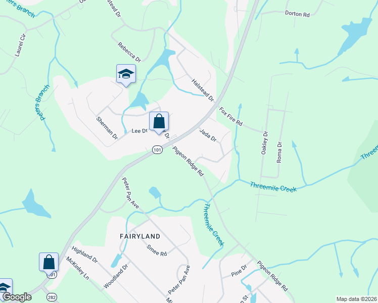 map of restaurants, bars, coffee shops, grocery stores, and more near 93 Pigeon Ridge Road in Crossville