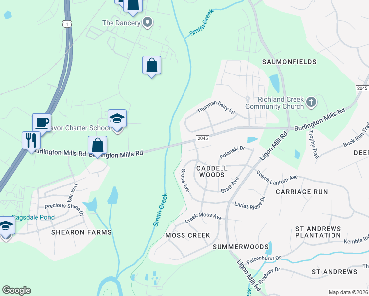 map of restaurants, bars, coffee shops, grocery stores, and more near 2941 Thurman Dairy Loop in Wake Forest