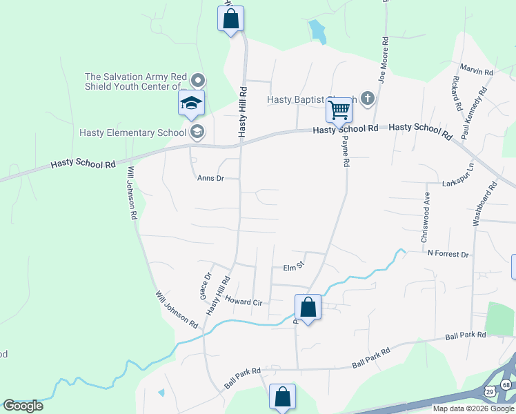 map of restaurants, bars, coffee shops, grocery stores, and more near 2 Buck Forest Lane in Thomasville