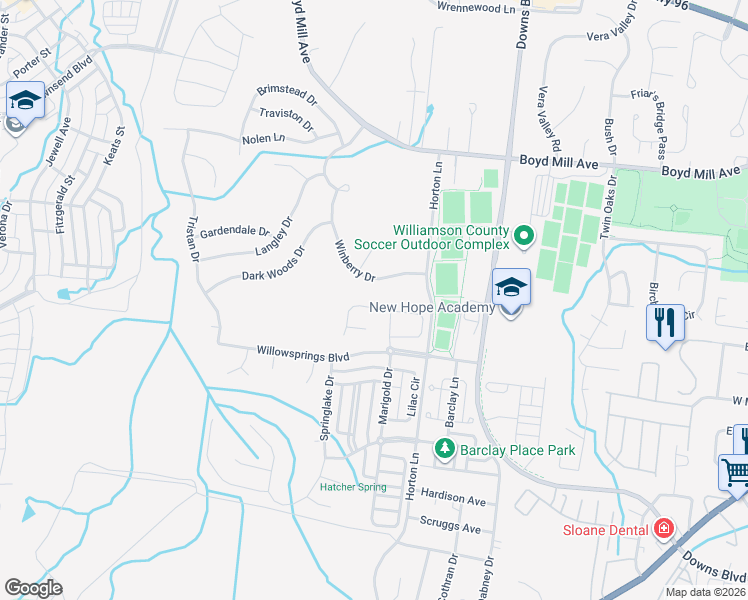 map of restaurants, bars, coffee shops, grocery stores, and more near 3147 Winberry Drive in Franklin