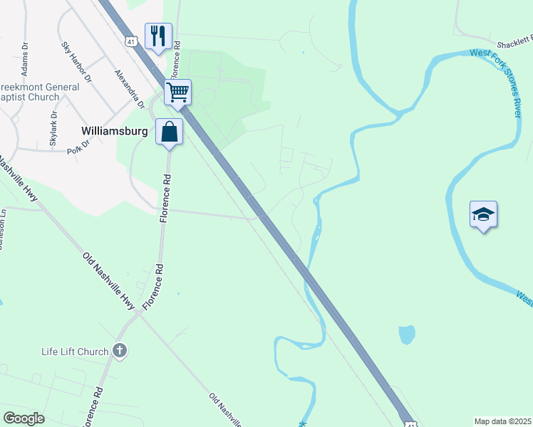 map of restaurants, bars, coffee shops, grocery stores, and more near 5002 Nashville Highway in Murfreesboro
