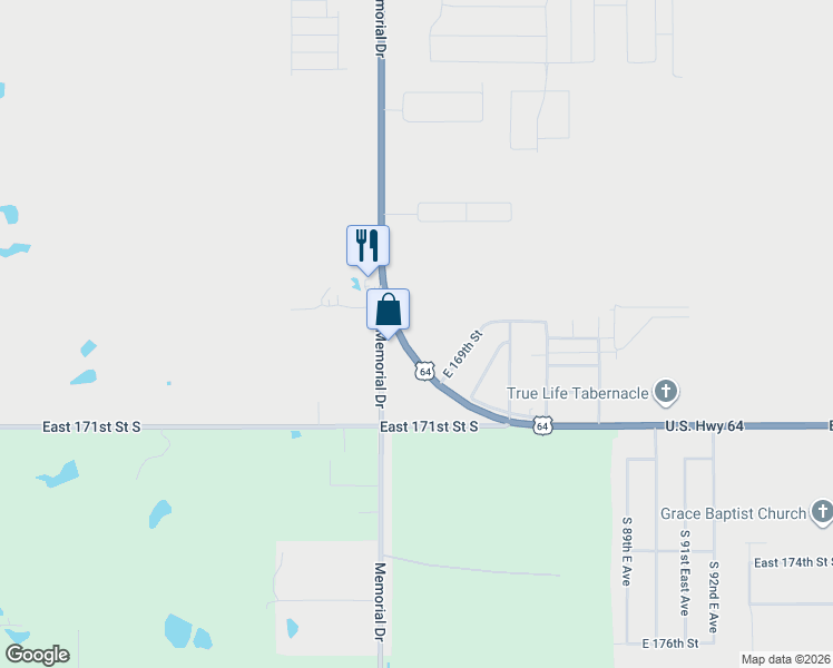 map of restaurants, bars, coffee shops, grocery stores, and more near 16841 South Memorial Drive in Bixby