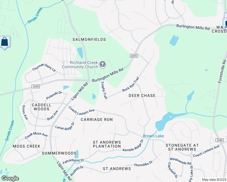 map of restaurants, bars, coffee shops, grocery stores, and more near 3309 Buck Run Trail in Wake Forest