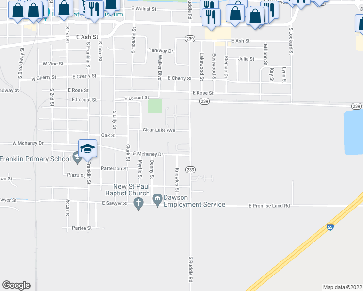map of restaurants, bars, coffee shops, grocery stores, and more near 937 South Ruddle Road in Blytheville