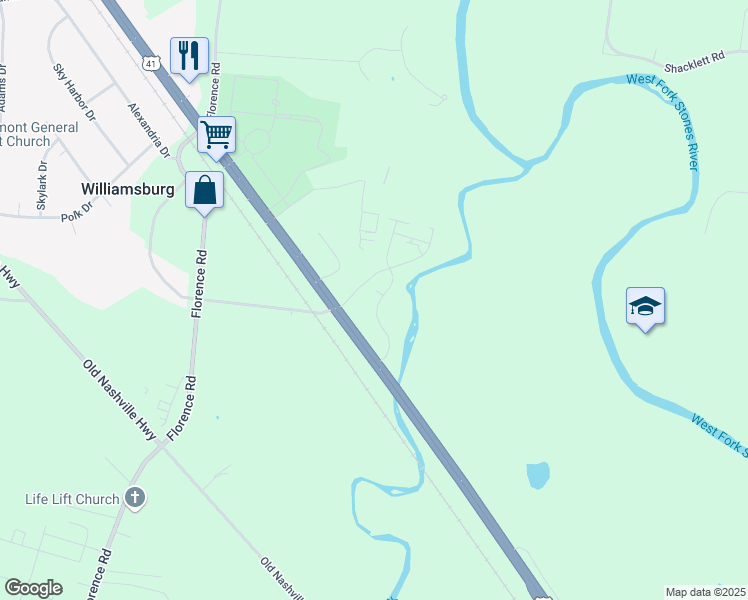 map of restaurants, bars, coffee shops, grocery stores, and more near 5002 Nashville Highway in Murfreesboro