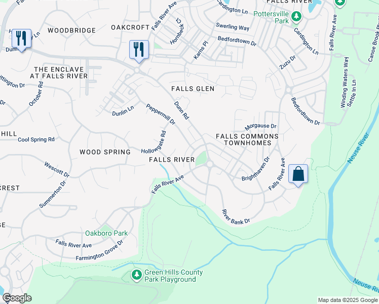 map of restaurants, bars, coffee shops, grocery stores, and more near 10535 Cokesbury Lane in Raleigh