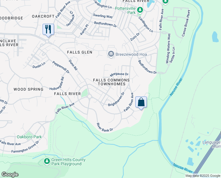 map of restaurants, bars, coffee shops, grocery stores, and more near 10631 Pendragon Place in Raleigh