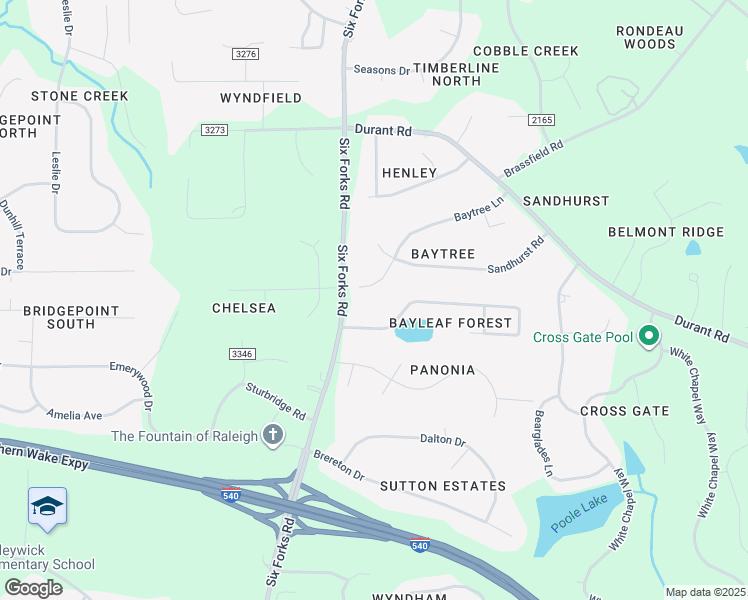 map of restaurants, bars, coffee shops, grocery stores, and more near 208 Baytree Lane in Raleigh