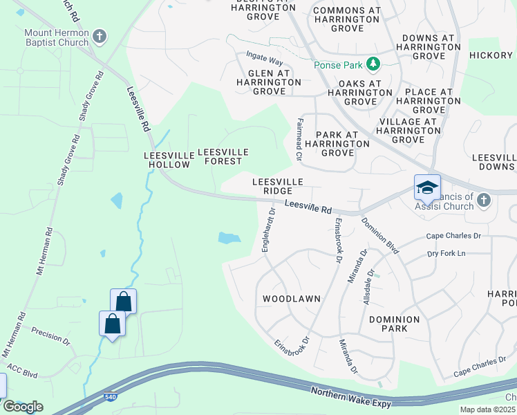 map of restaurants, bars, coffee shops, grocery stores, and more near 12117 Leesville Road in Raleigh