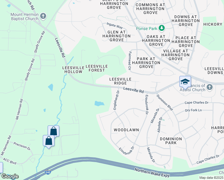 map of restaurants, bars, coffee shops, grocery stores, and more near 12117 Leesville Road in Raleigh