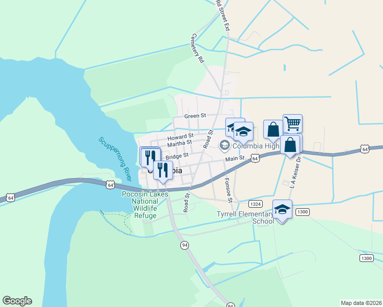 map of restaurants, bars, coffee shops, grocery stores, and more near in Columbia