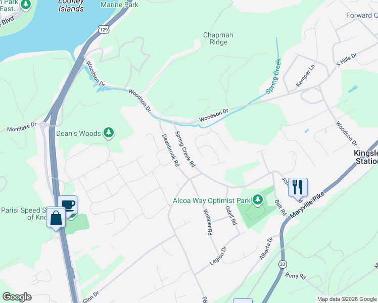 map of restaurants, bars, coffee shops, grocery stores, and more near 2443 Chimney Rock Lane in Knoxville