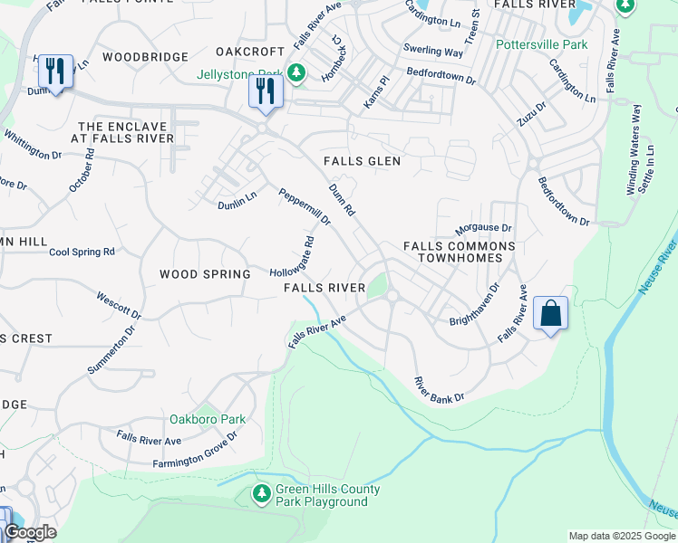 map of restaurants, bars, coffee shops, grocery stores, and more near 2212 Saltree Place in Raleigh