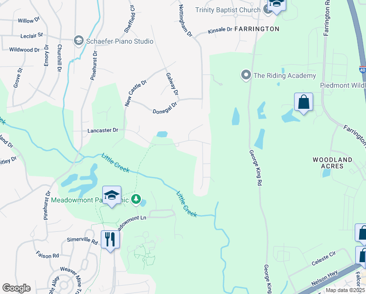 map of restaurants, bars, coffee shops, grocery stores, and more near 300 Lancaster Drive in Chapel Hill
