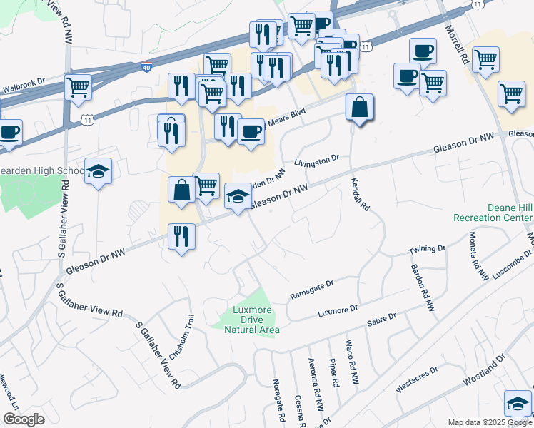 map of restaurants, bars, coffee shops, grocery stores, and more near 8024 Gleason Drive in Knoxville