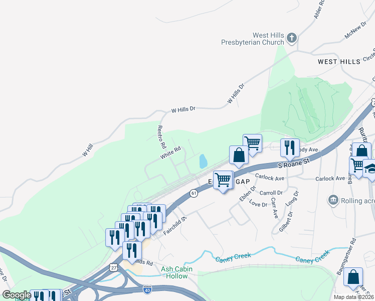map of restaurants, bars, coffee shops, grocery stores, and more near 223 Morris Street in Harriman