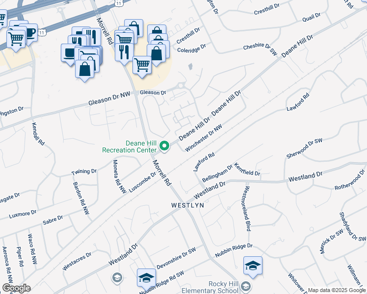map of restaurants, bars, coffee shops, grocery stores, and more near 7333 Winchester Drive Northwest in Knoxville