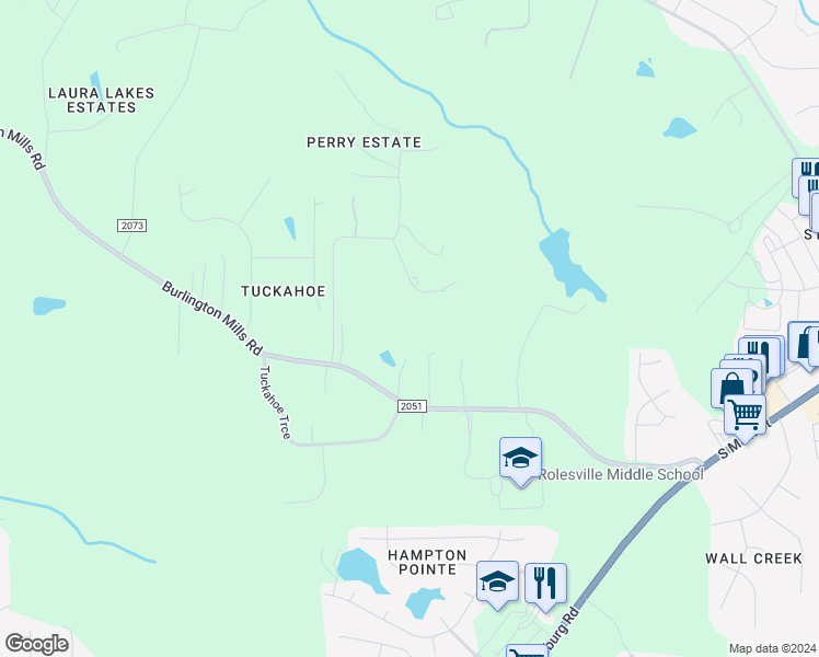 map of restaurants, bars, coffee shops, grocery stores, and more near 4509 Burlington Mills Road in Wake Forest