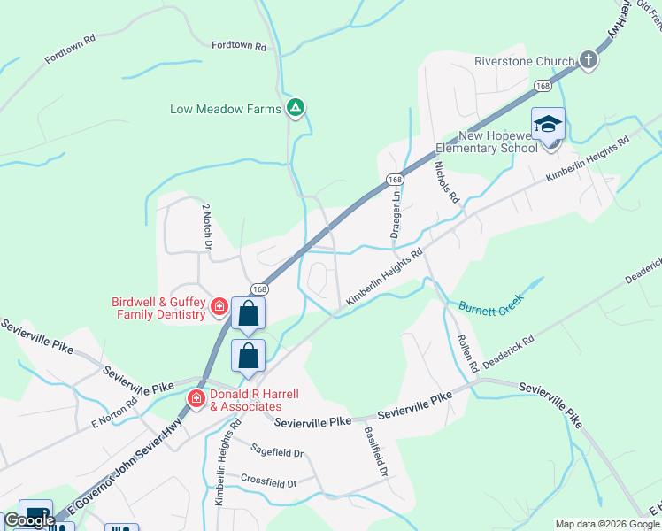 map of restaurants, bars, coffee shops, grocery stores, and more near 7594 Creek Song Court in Knoxville