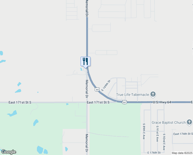 map of restaurants, bars, coffee shops, grocery stores, and more near 16841 South Memorial Drive in Bixby