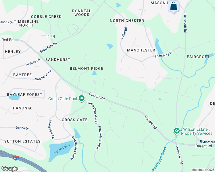 map of restaurants, bars, coffee shops, grocery stores, and more near 5220 Parker Manor Court in Raleigh