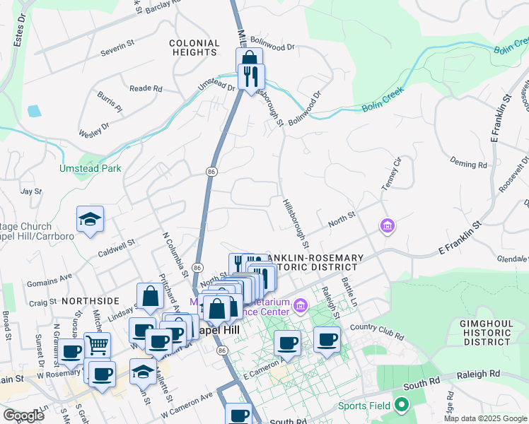 map of restaurants, bars, coffee shops, grocery stores, and more near 602 Martin Luther King Junior Boulevard in Chapel Hill