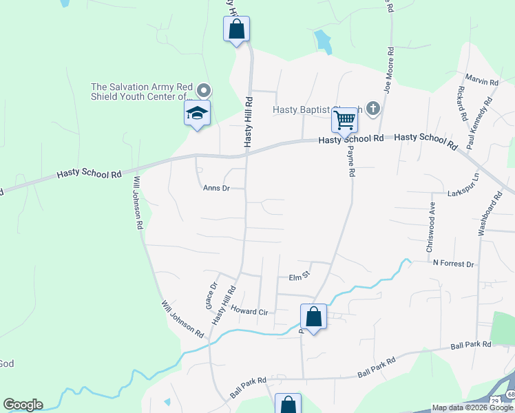 map of restaurants, bars, coffee shops, grocery stores, and more near 2 Buck Forest Lane in Thomasville
