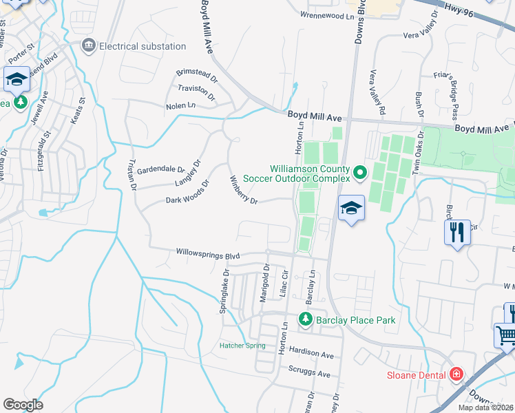 map of restaurants, bars, coffee shops, grocery stores, and more near 3147 Winberry Drive in Franklin