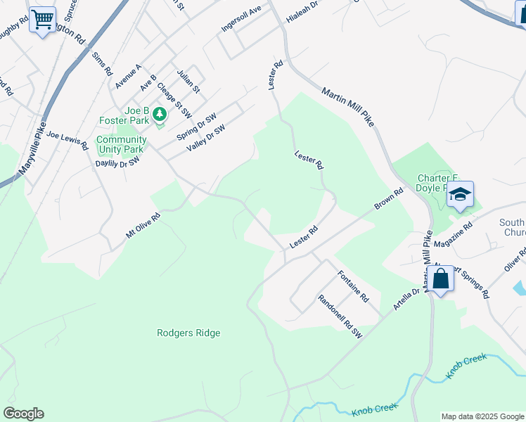 map of restaurants, bars, coffee shops, grocery stores, and more near 5010 Sims Road in Knoxville