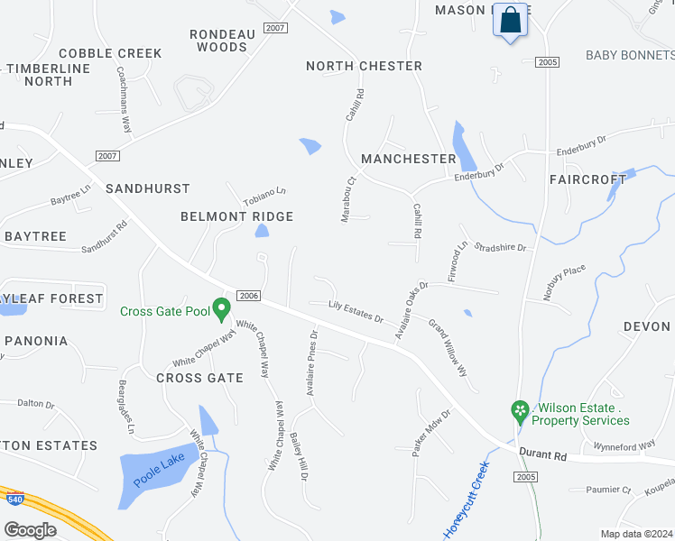 map of restaurants, bars, coffee shops, grocery stores, and more near 5212 Parker Manor Court in Raleigh
