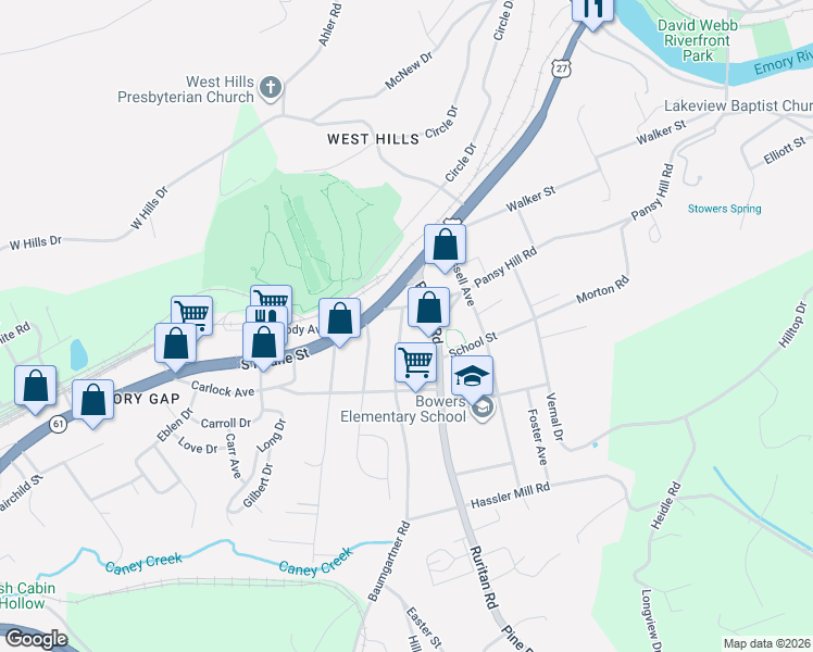 map of restaurants, bars, coffee shops, grocery stores, and more near 109 Baumgartner Road in Harriman