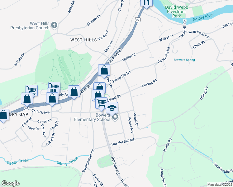 map of restaurants, bars, coffee shops, grocery stores, and more near 407 Russell Avenue in Harriman