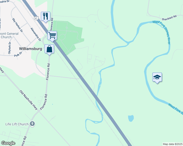 map of restaurants, bars, coffee shops, grocery stores, and more near 5002 Nashville Highway in Murfreesboro