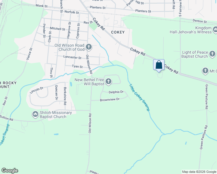 map of restaurants, bars, coffee shops, grocery stores, and more near 1109 South Cambridge Circle in Rocky Mount